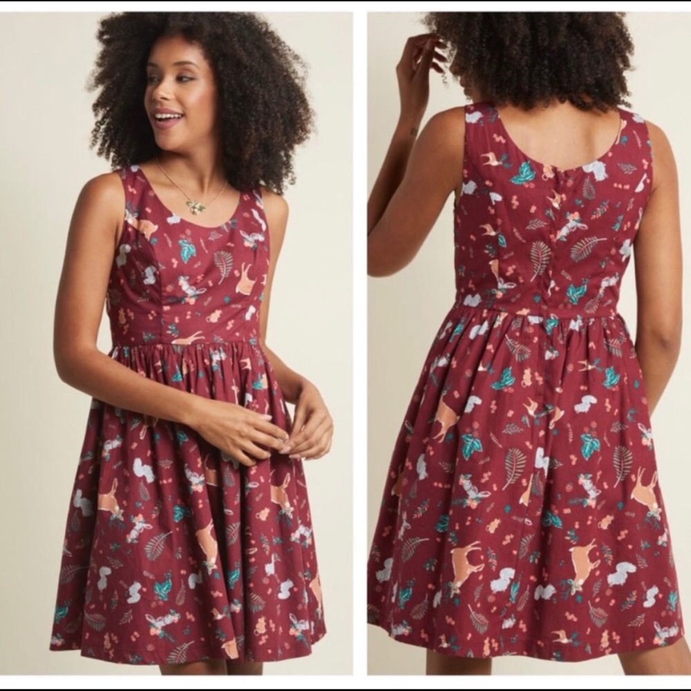 Modcloth Optimistic Effect Forest Critters Dress - image 1